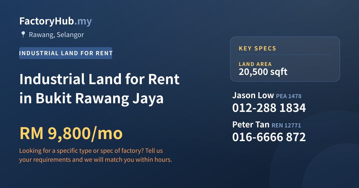 Industrial Land for Rent in Bukit Rawang Jaya, 20,500 sqft Industrial Land for Rent in Bukit Rawang Jaya, 20,500 sqft