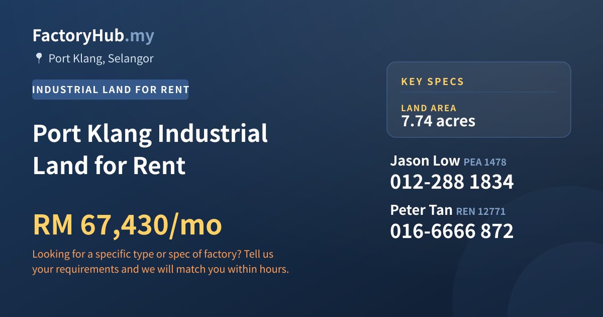 Port Klang Industrial Land for Rent, 7.74 acres