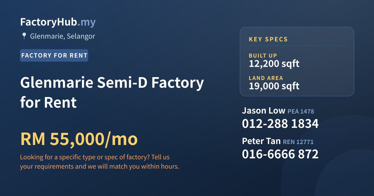Glenmarie Semi-D Factory for Rent, 12,200 sqft