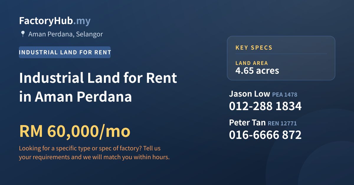 Industrial Land for Rent in Aman Perdana, 4.65 acres Industrial Land for Rent in Aman Perdana, 4.65 acres