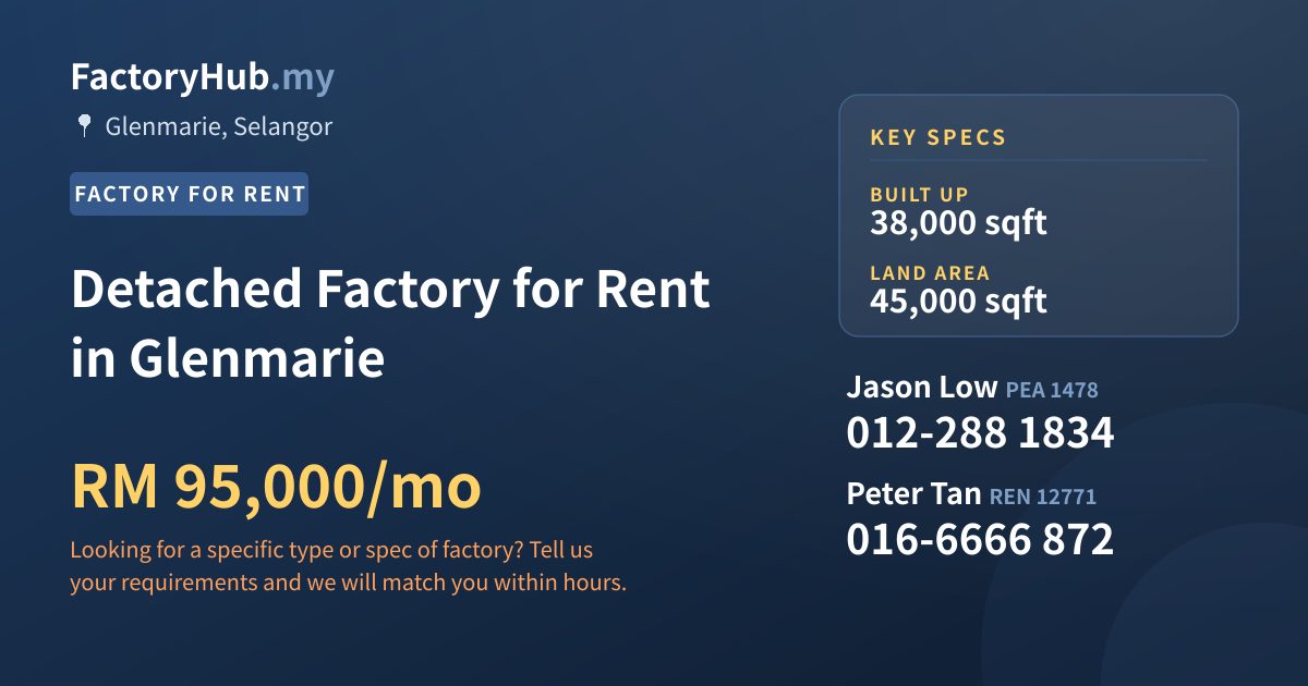 Detached Factory for Rent in Glenmarie, 38,000 sqft