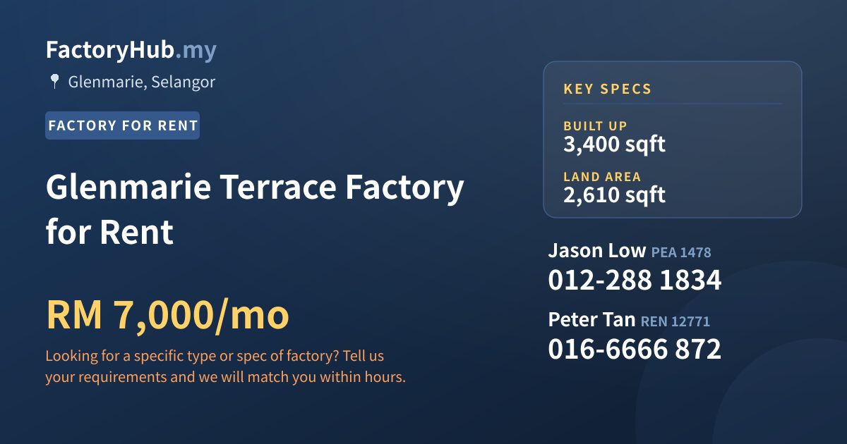 Glenmarie Terrace Factory for Rent, 3,400 sqft