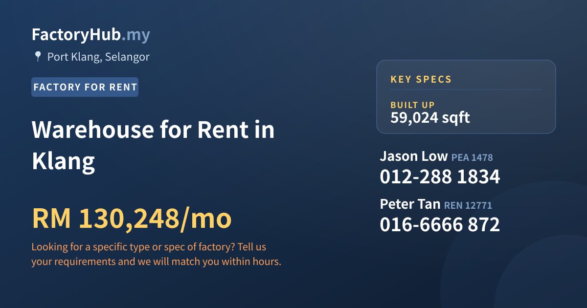 Warehouse for Rent in Klang, 59,024 sqft - Port Klang, Selangor Warehouse for Rent in Klang, 59,024 sqft - Port Klang, Selangor