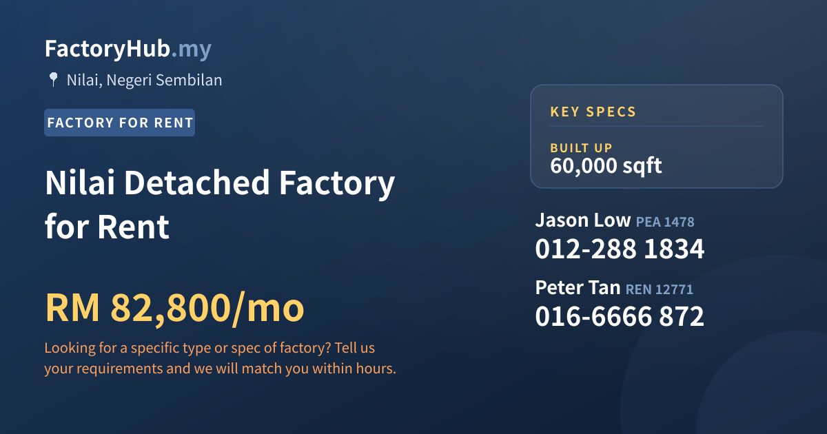 Nilai Detached Factory for Rent, 60,000 sqft